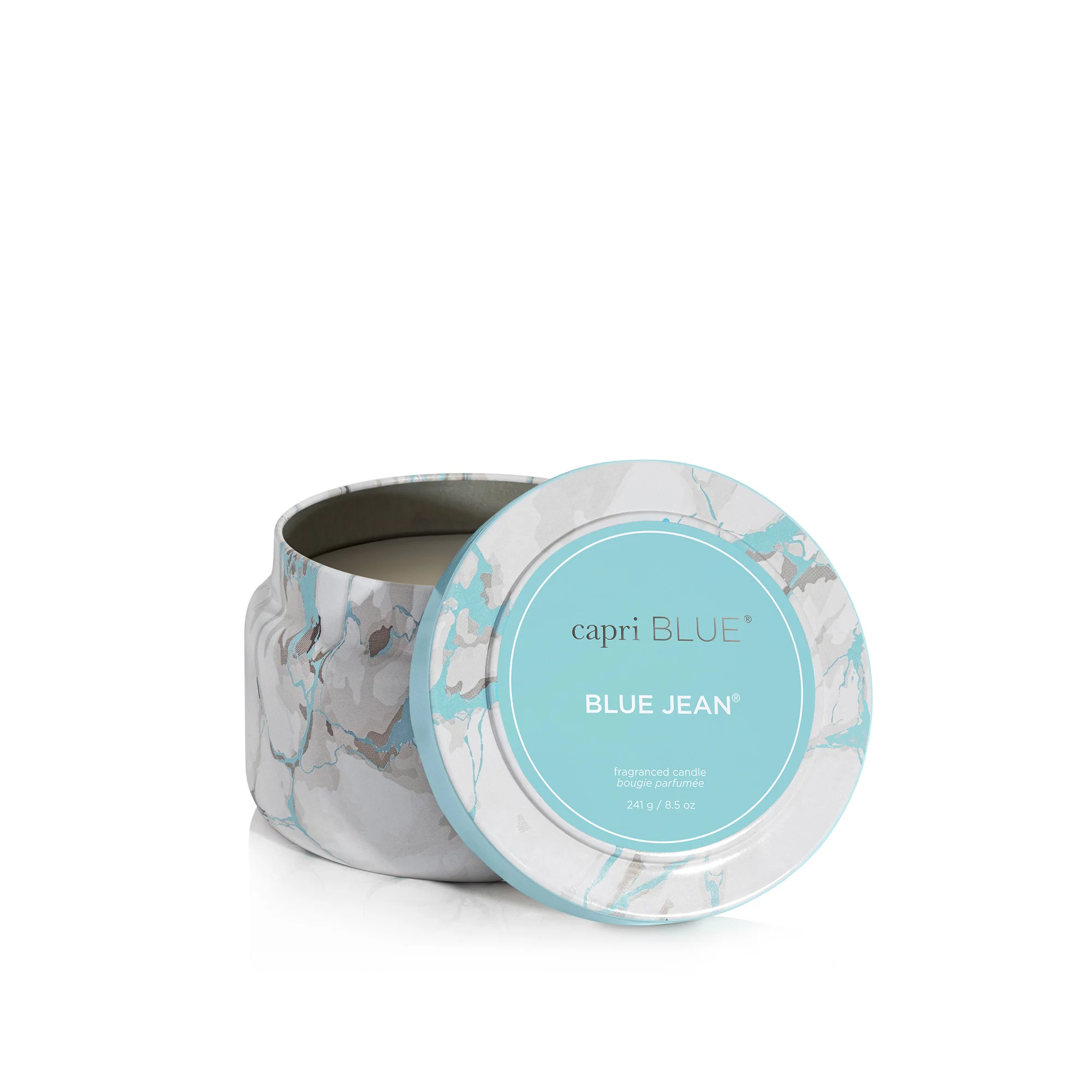 Blue Jean Modern Marble Printed Travel Tin Candle - Image 2